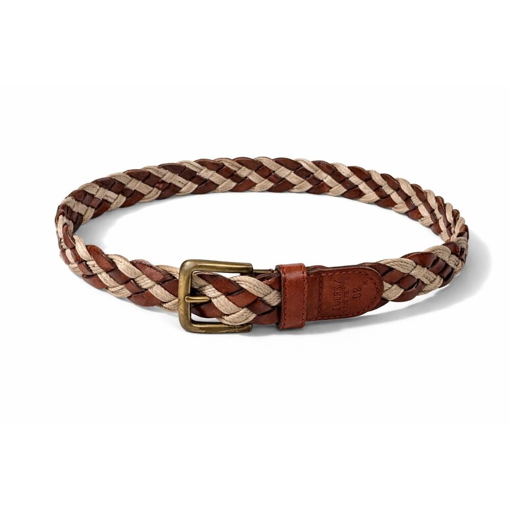 Woven Leather Belt Brown Tan Braided Cotton Leather Turkey Size 36 Boho